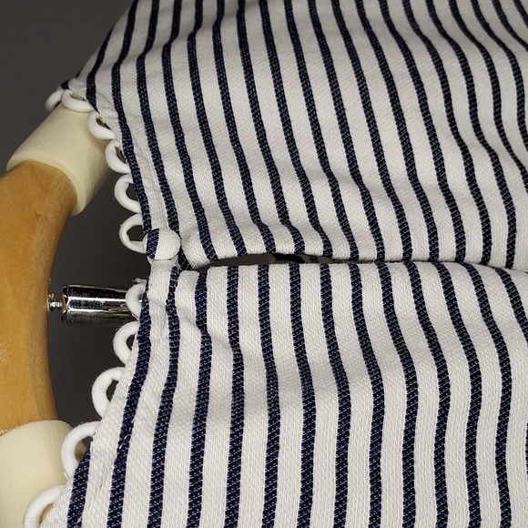 J.Crew White Navy Striped Nautical Scallop Cord Trim Boat Neck Tank Top Size 00 - Picture 8 of 10